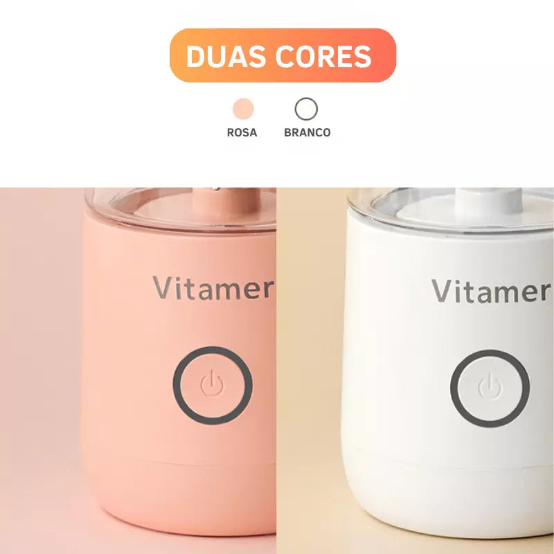 liquidificador-portatil-vitamer-mini-350-ml-duas-cores-rosa-branco-blender-mixer